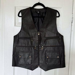 ELAZAR Leather Dark Brown Leather Moto Vest | US L